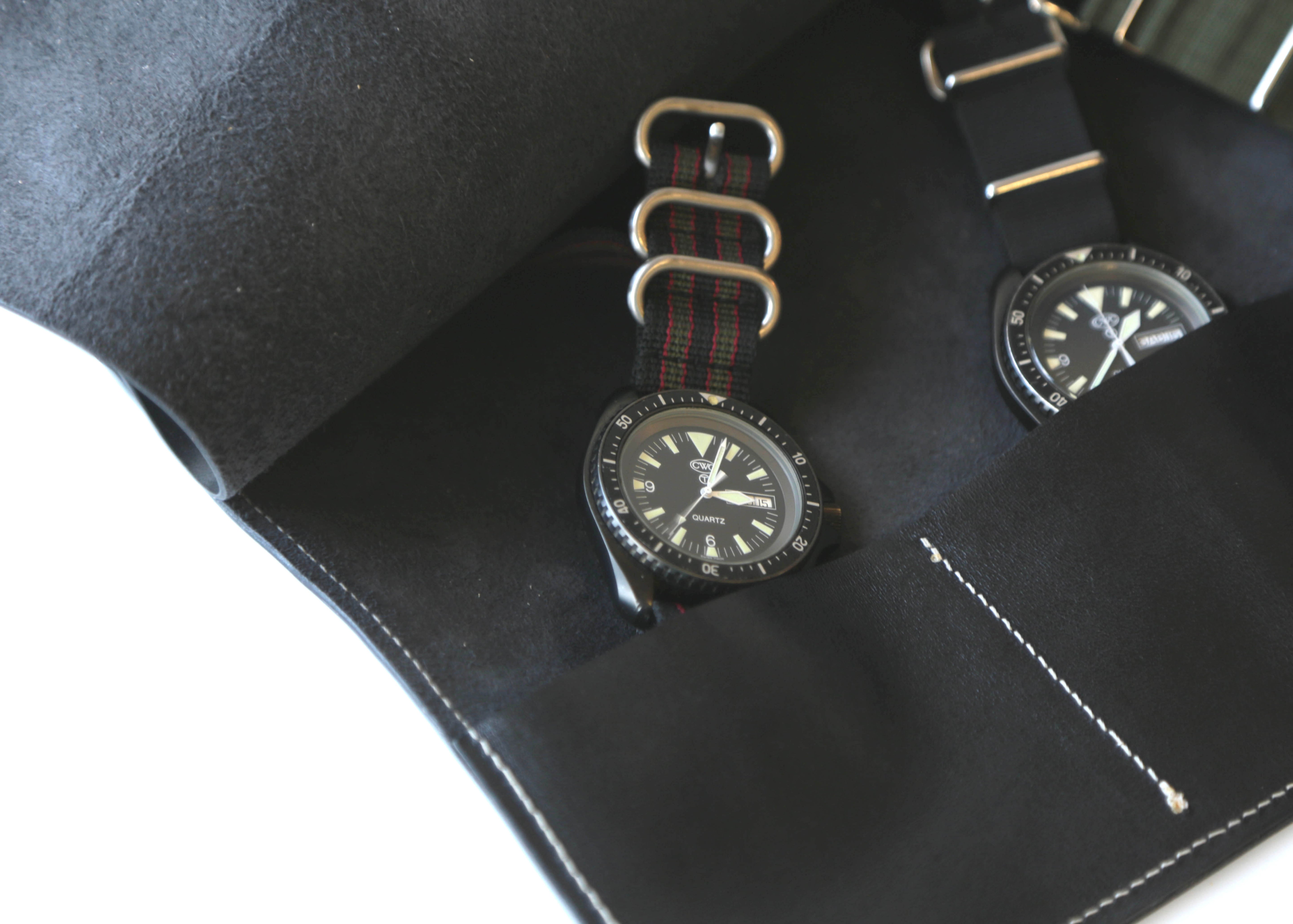 THREE POCKET WATCH ROLL BLACK