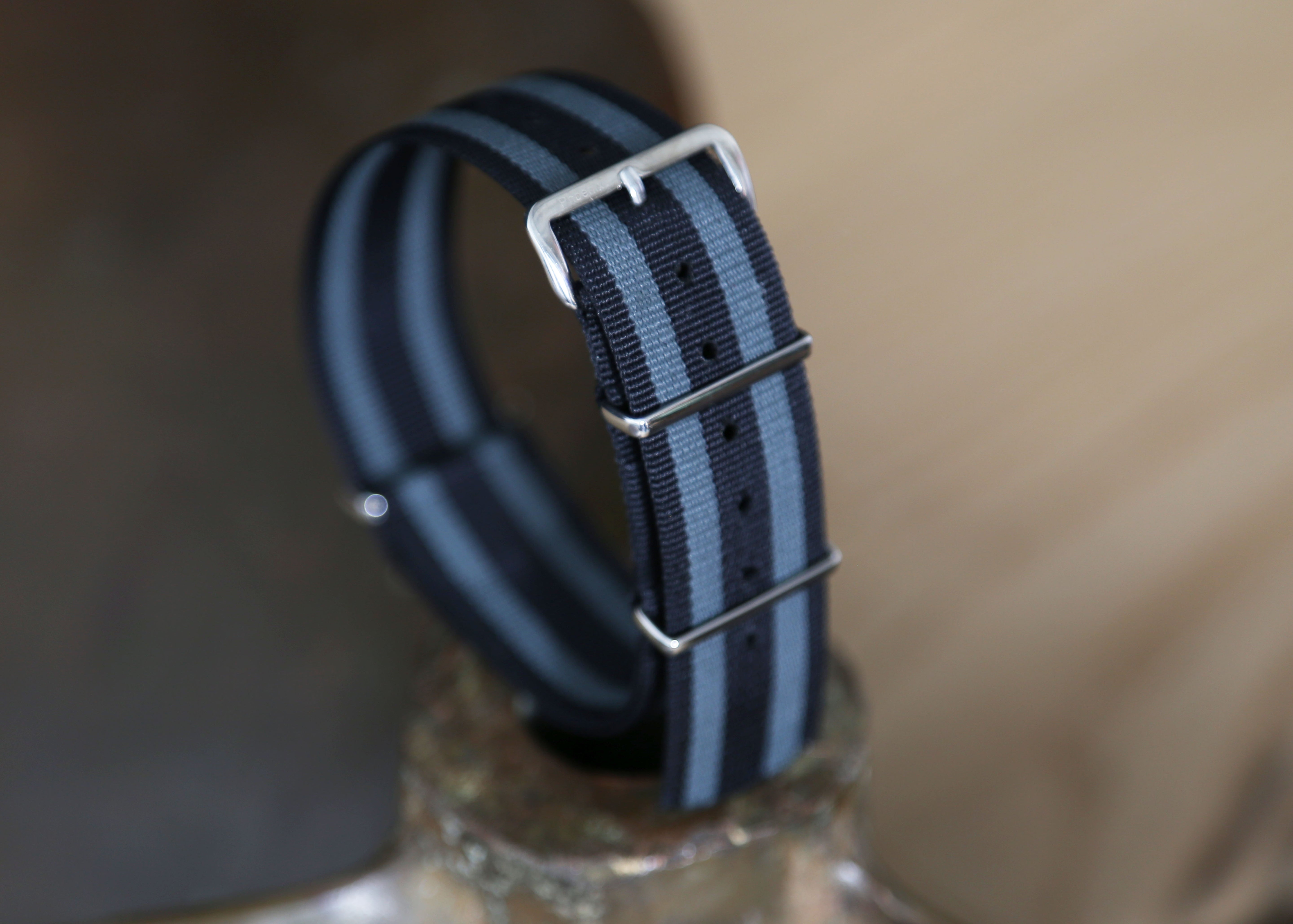 "Bond" Classic Black and Grey Striped Watch Strap