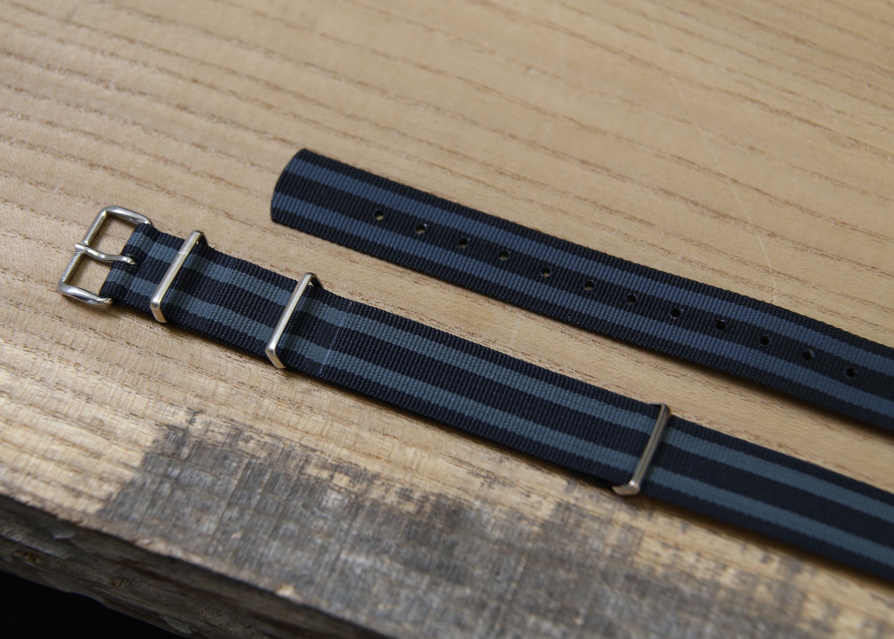 "Bond" Classic Black and Grey Striped Watch Strap