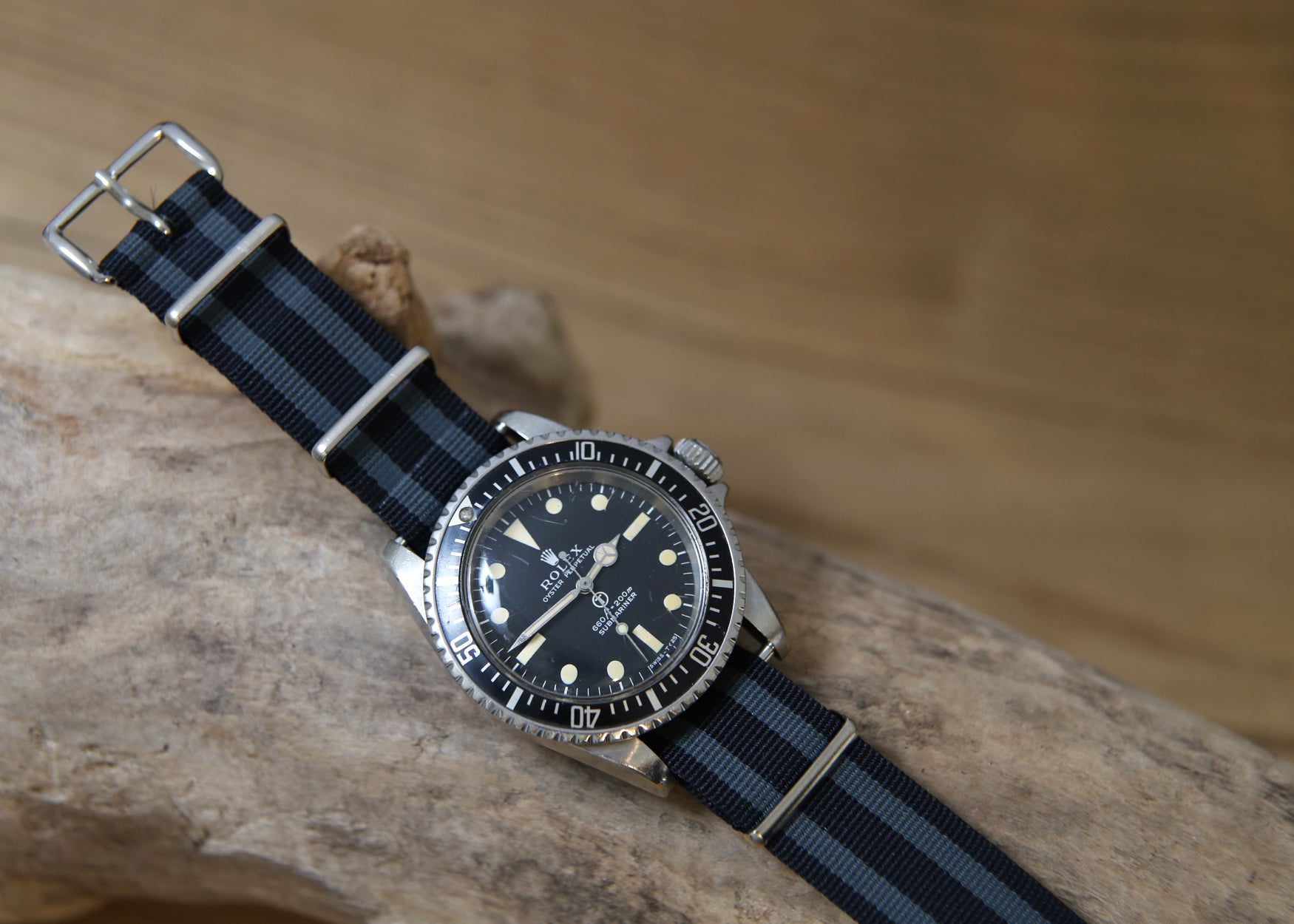 "Bond" Classic Black and Grey Striped Watch Strap