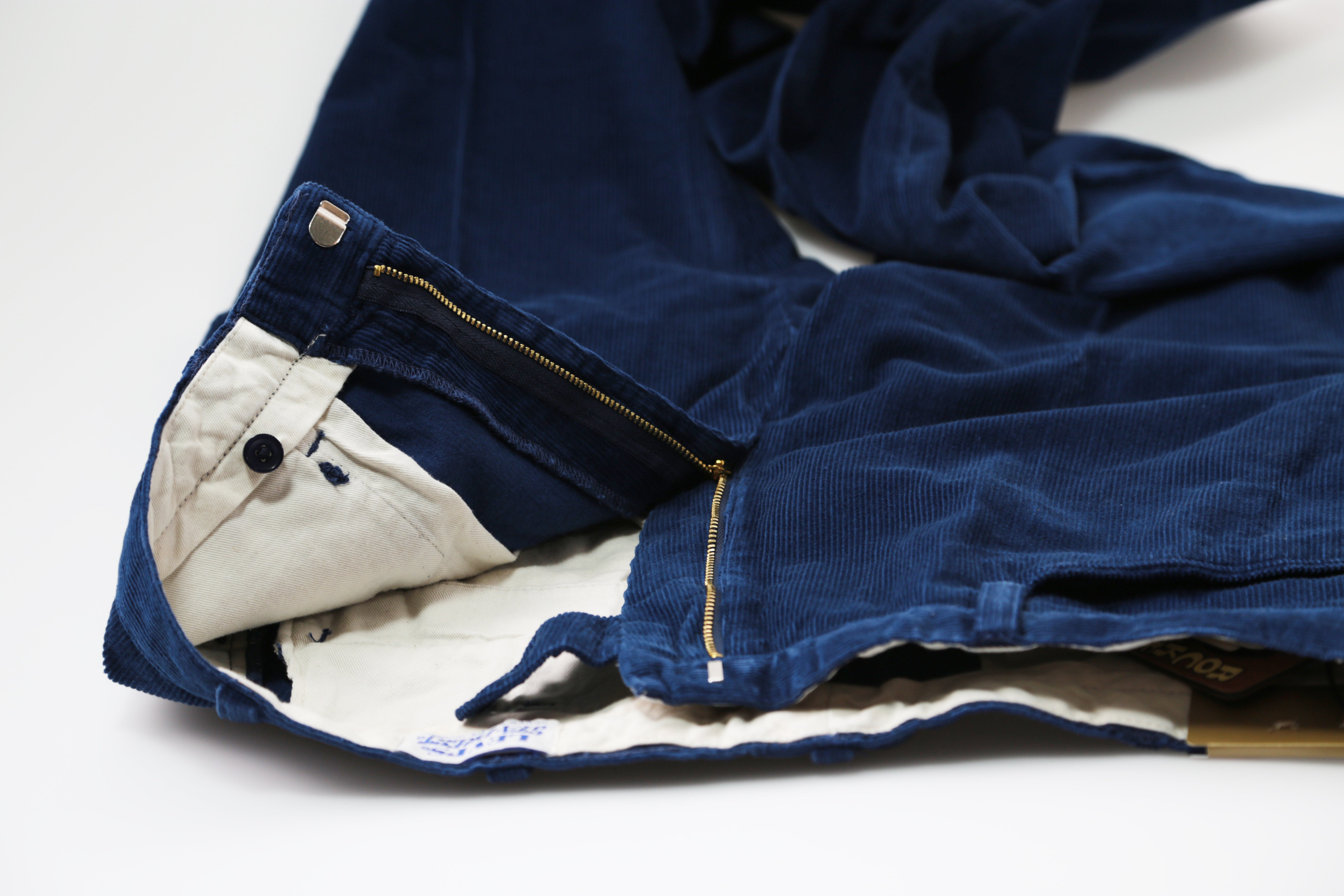 DARK BLUE STA-PREST CORDUROY TROUSERS