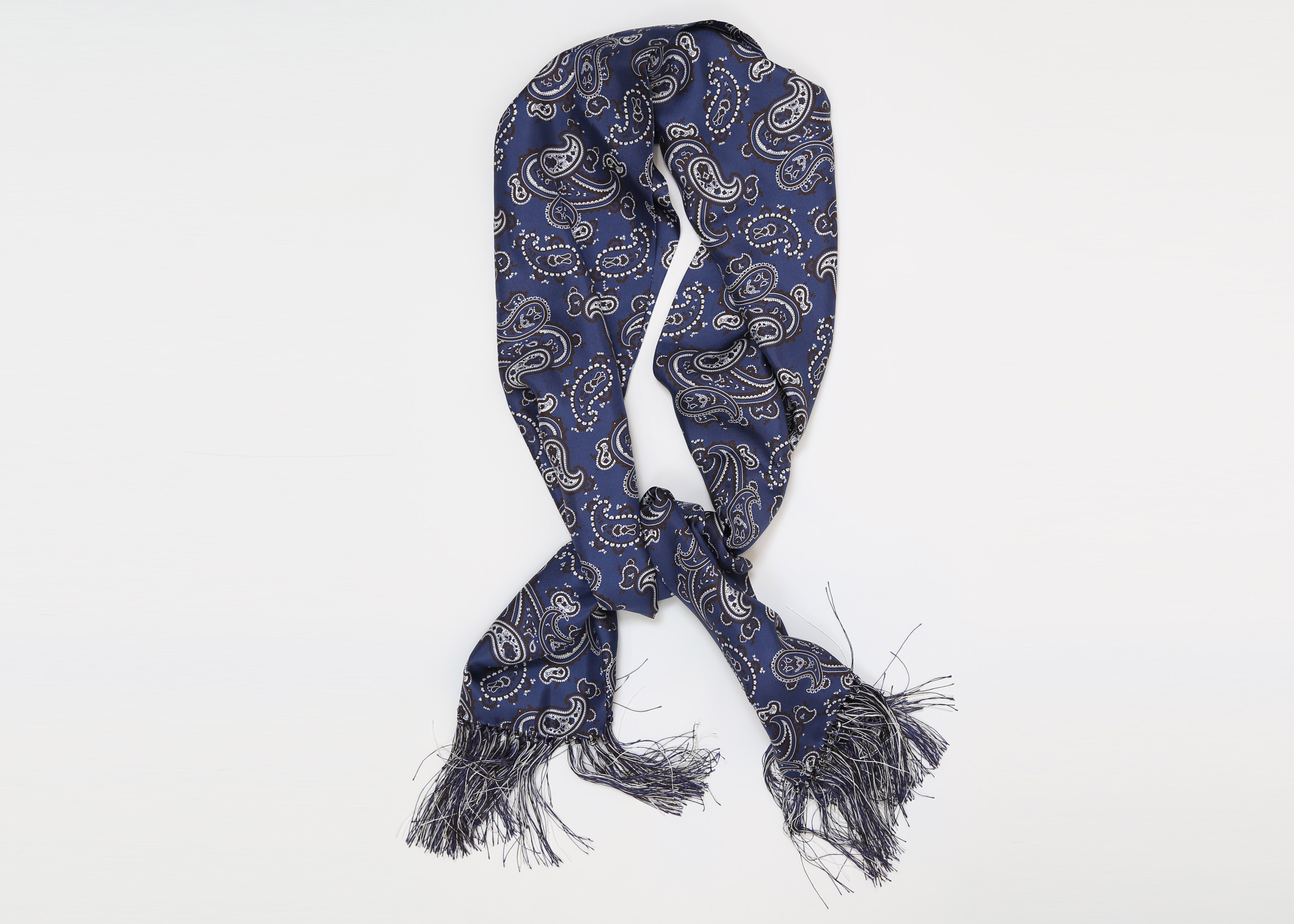 Navy Paisley Silk Scarf , made in England