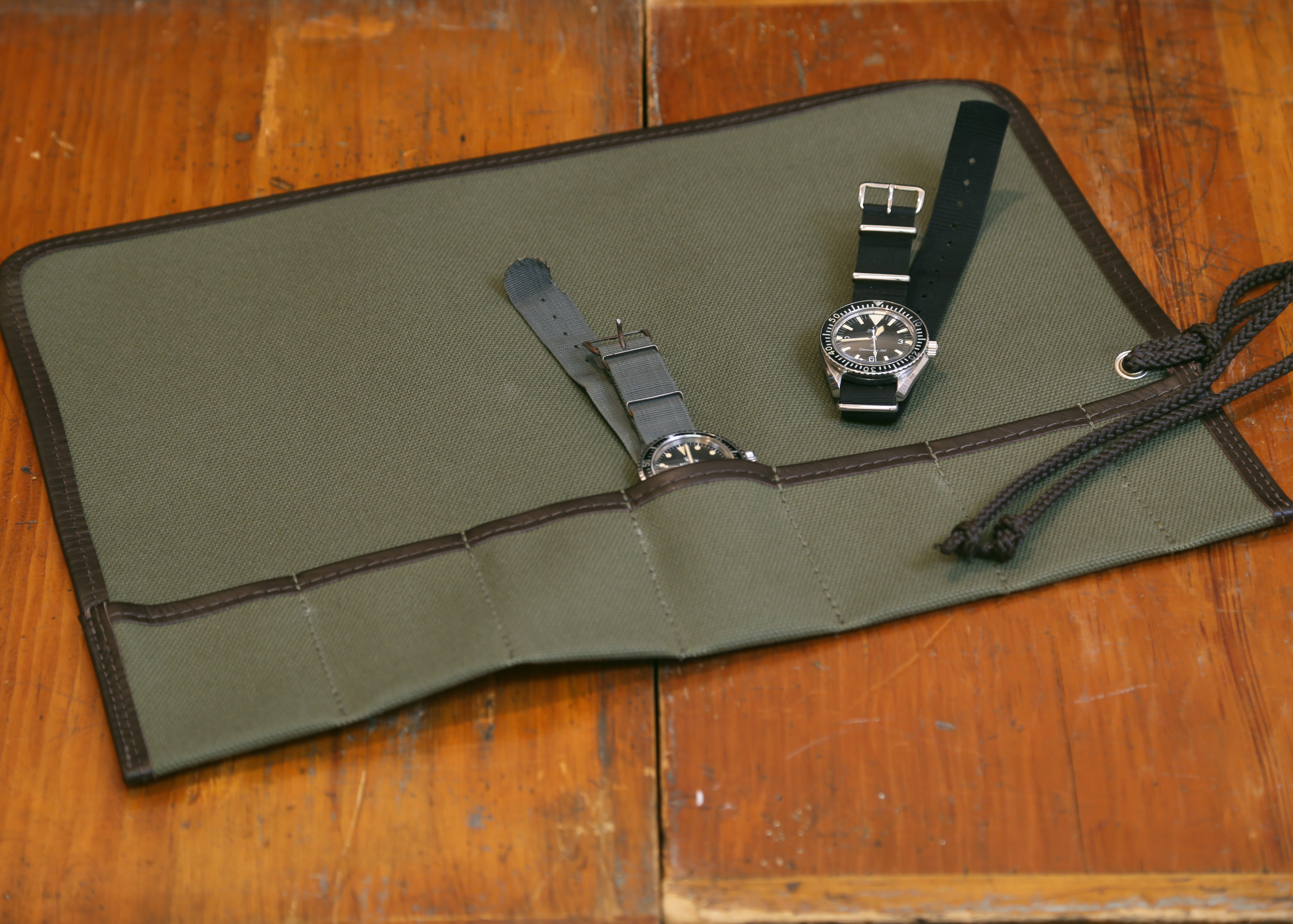 Olive Green Canvas Watch Roll
