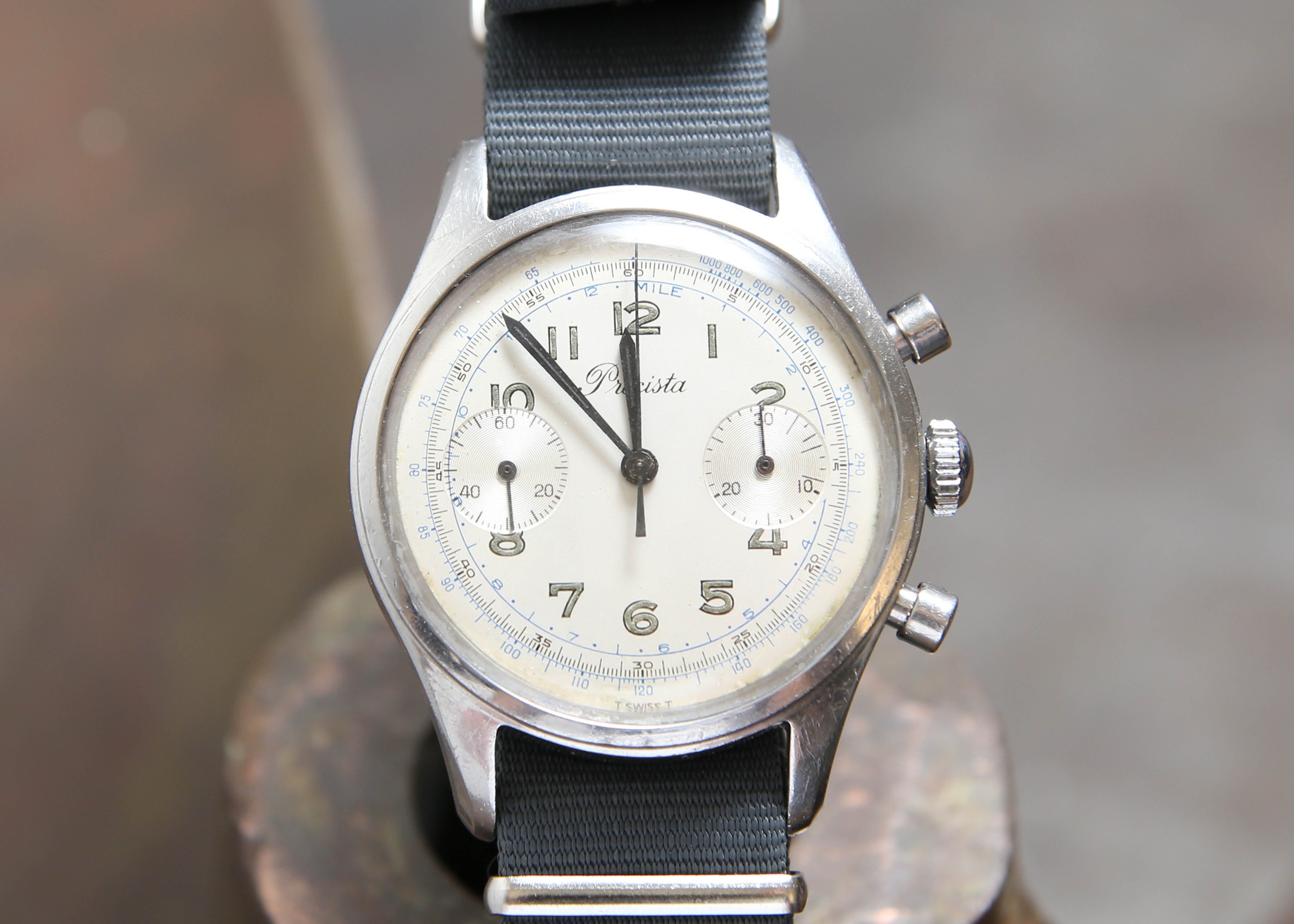 PRECISTA GALET 1960'S VINTAGE STEEL VALIJOUX 7733 MOVEMENT MILITARY MARK W221 36MM CASE #25