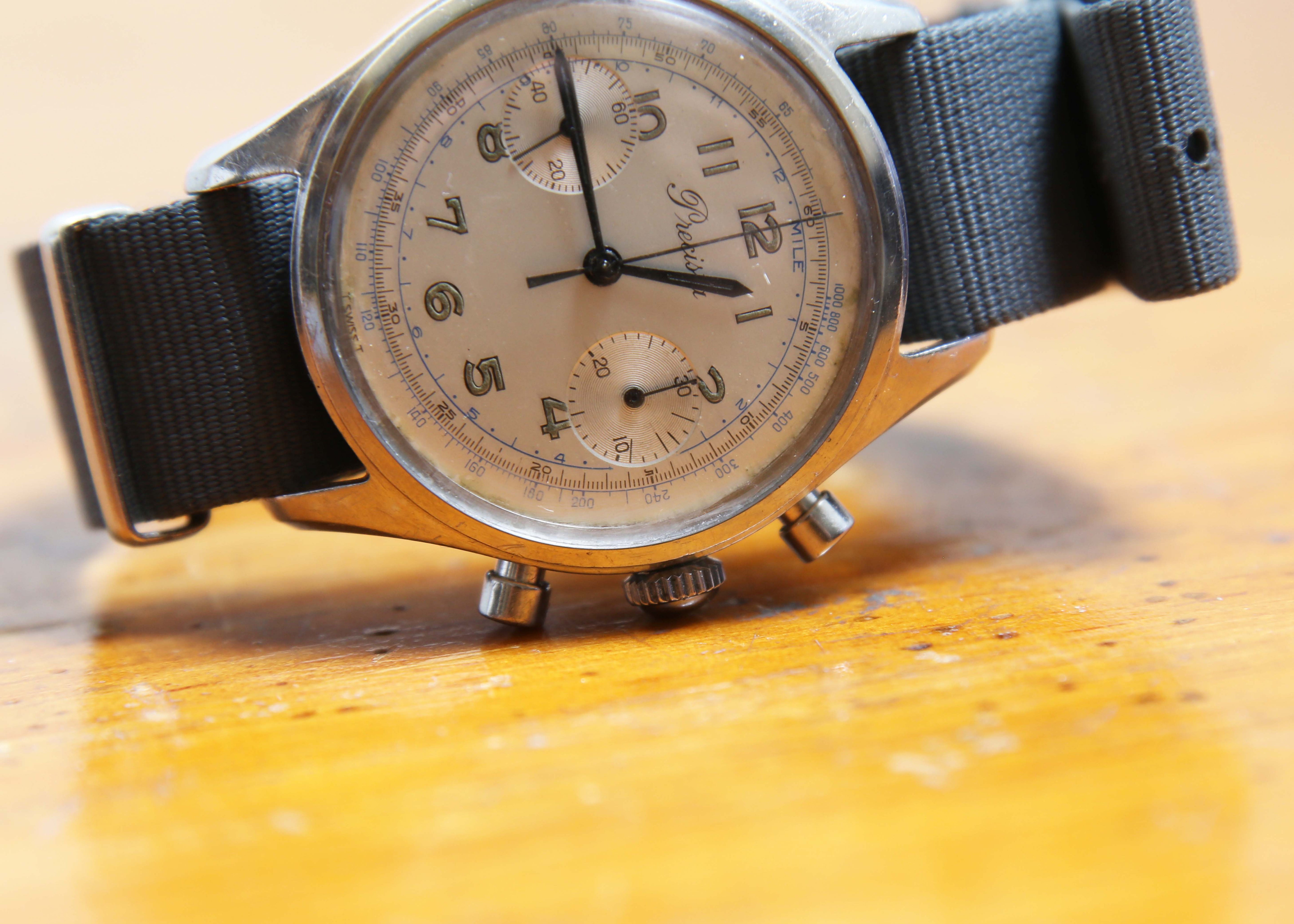 PRECISTA GALET 1960'S VINTAGE STEEL VALIJOUX 7733 MOVEMENT MILITARY MARK W221 36MM CASE #25