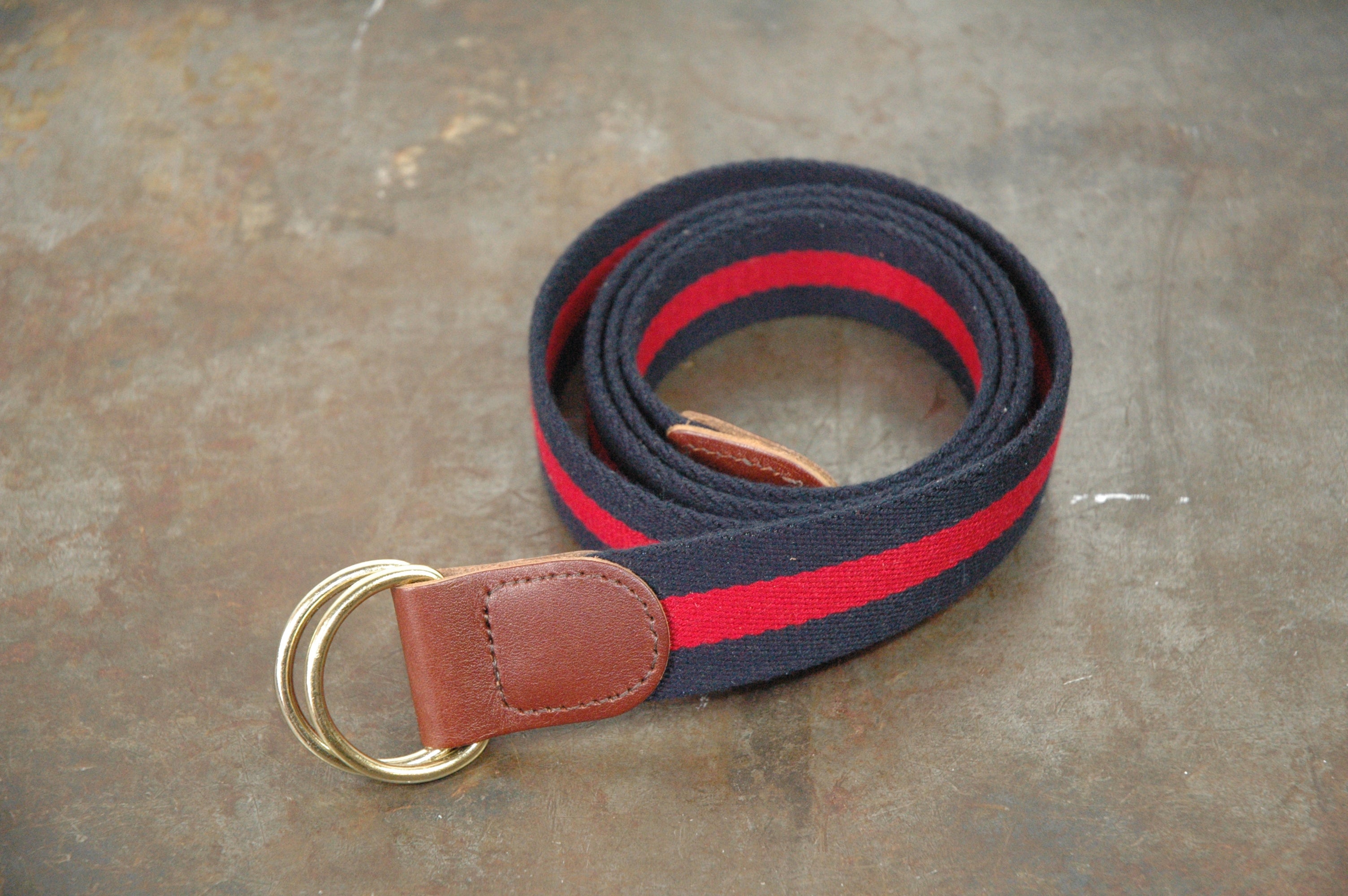 Red & Blue Striped Belt with Leather Accenting