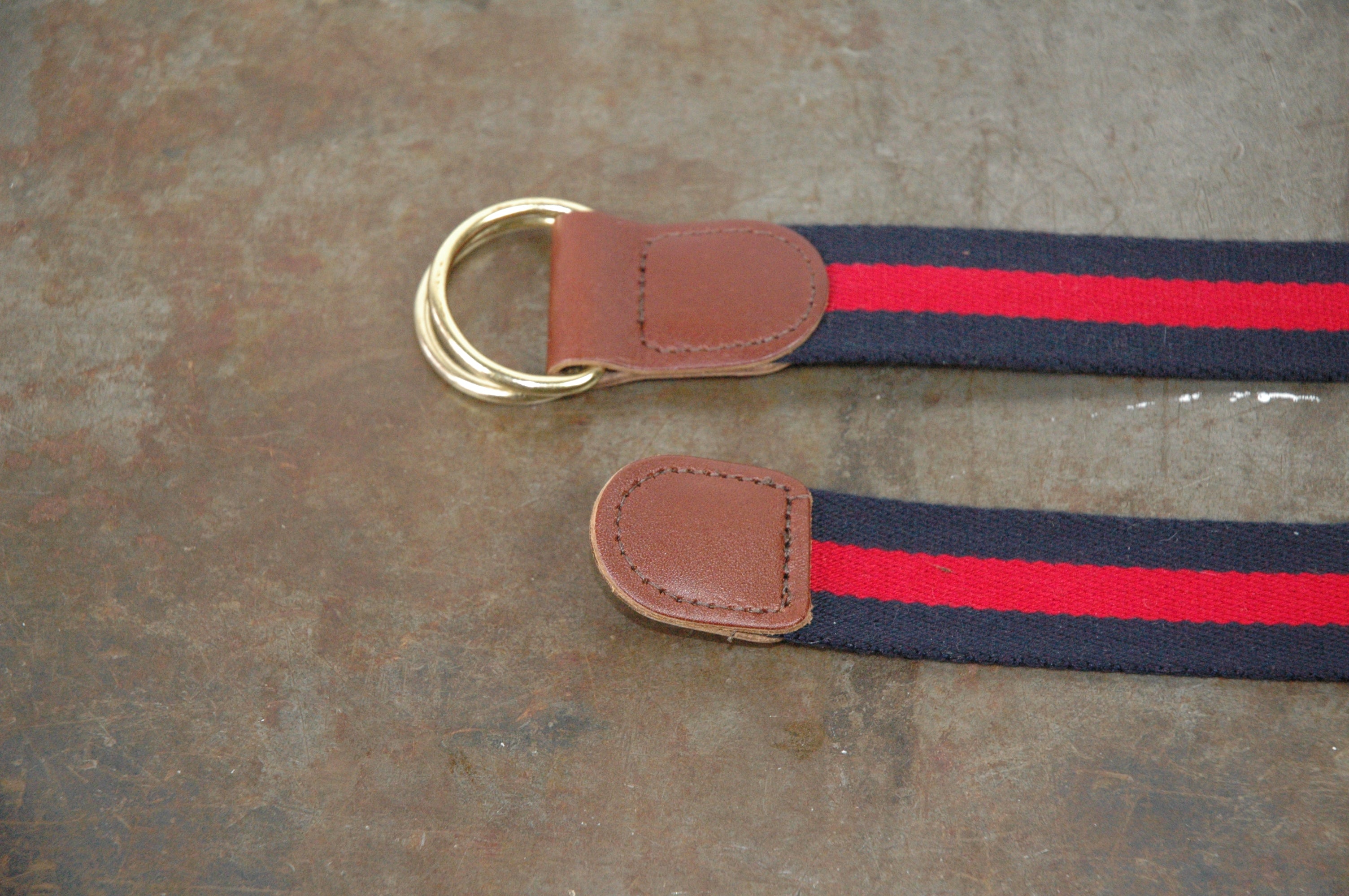 Red & Blue Striped Belt with Leather Accenting
