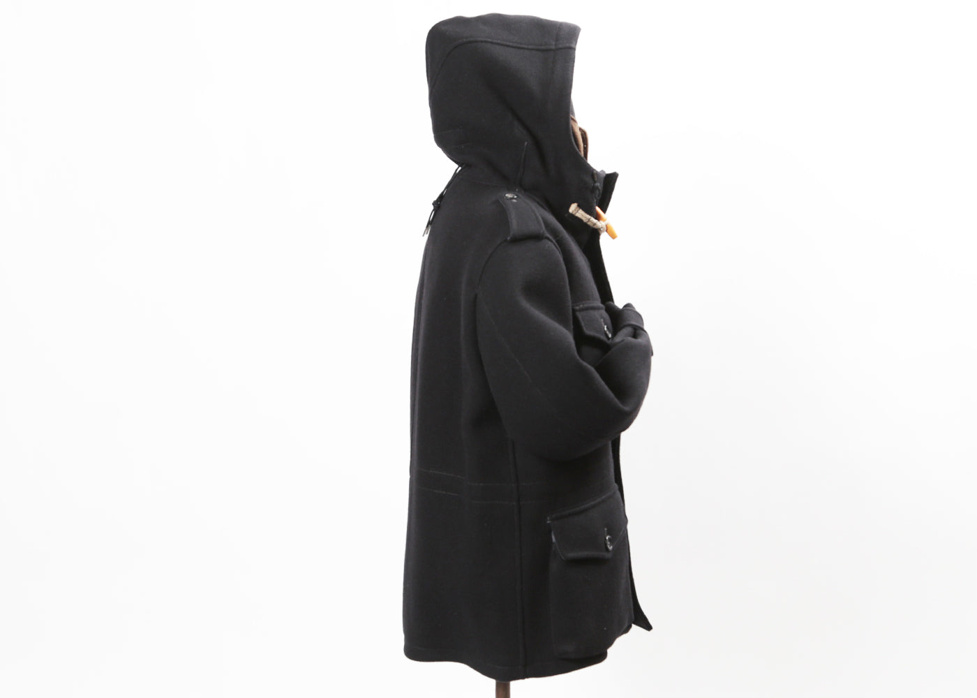 TEN C BLACK SMOCK WOOL COAT W/ BROWN DOWN LINER 4020/3011
