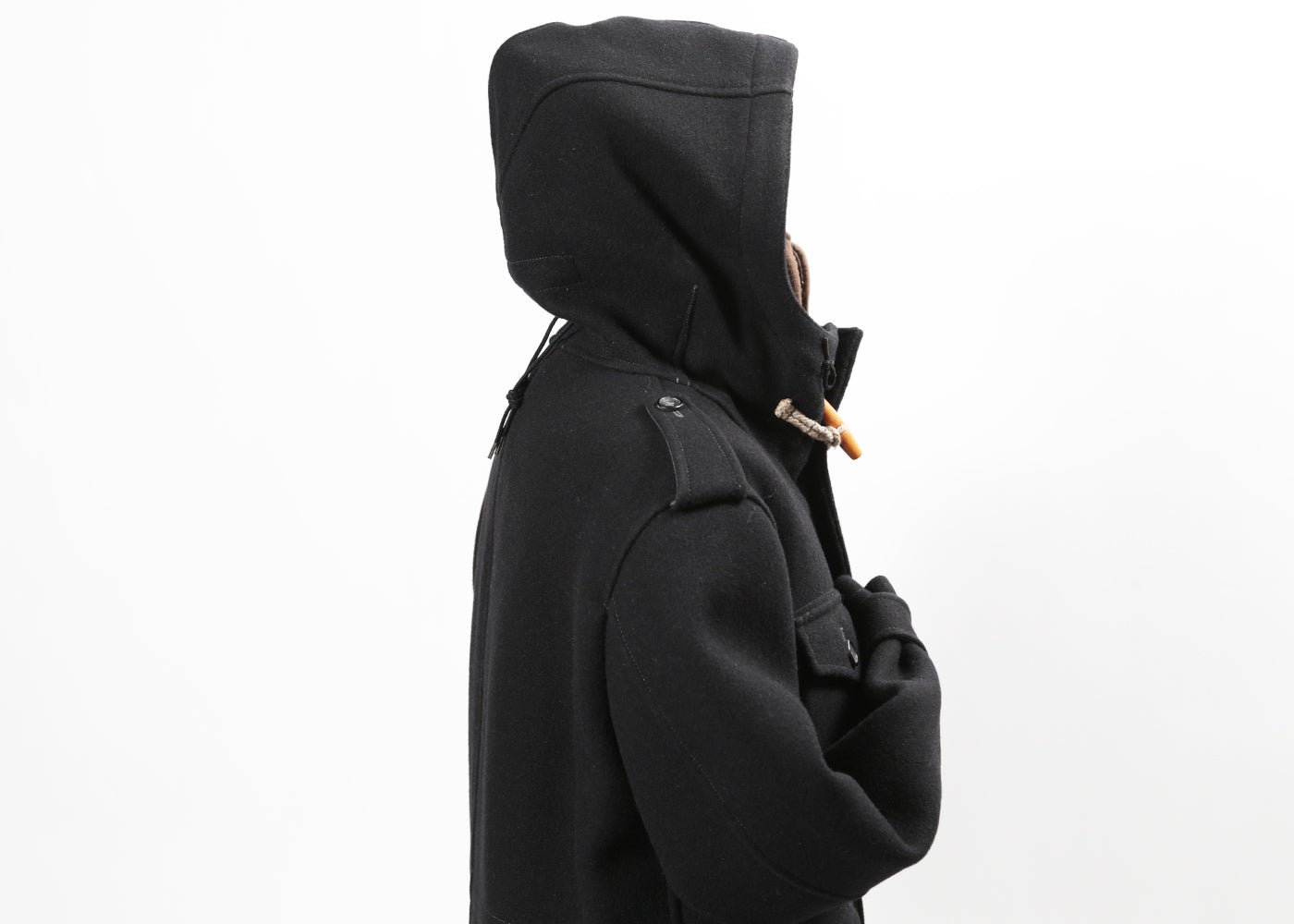 TEN C BLACK SMOCK WOOL COAT W/ BROWN DOWN LINER 4020/3011