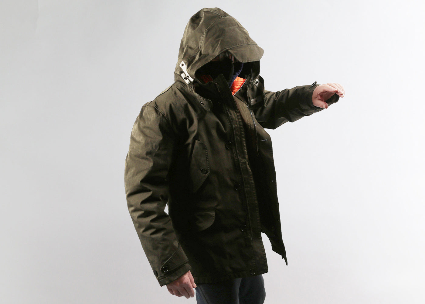 TEN C DARK GREEN PARKA W/ ORANGE DOWN LINER 4069/3113