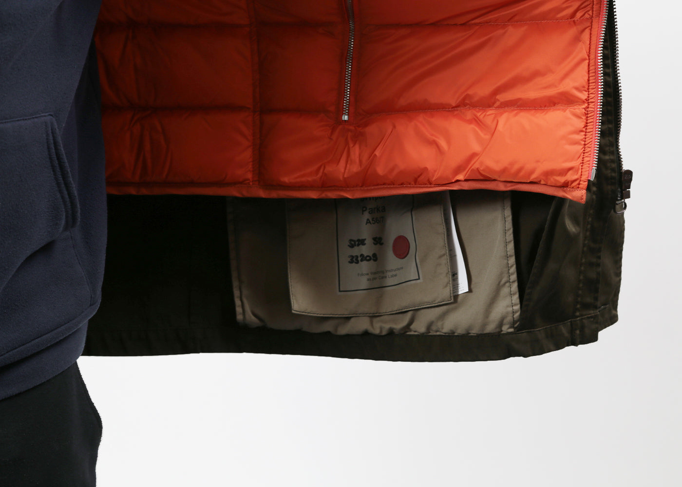 TEN C DARK GREEN PARKA W/ ORANGE DOWN LINER 4069/3113