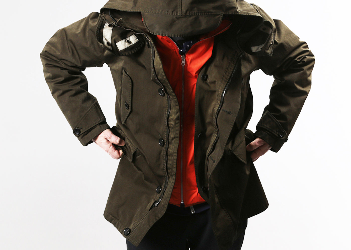 TEN C DARK GREEN PARKA W/ ORANGE DOWN LINER 4069/3113