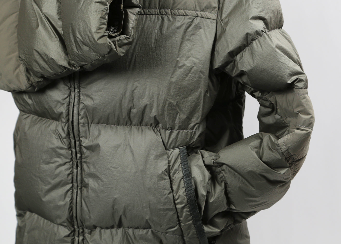 TEN C SAGE GREEN DOWN FILLED HOODED MID LAYER 3112