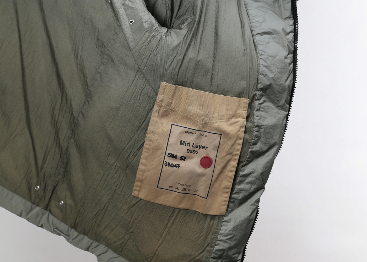 TEN C SAGE GREEN DOWN FILLED HOODED MID LAYER 3112