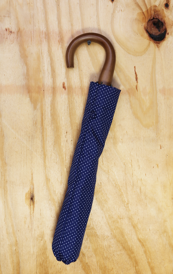 Navy Blue With White Dots Telescopic Umbrella